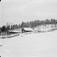 01.01.1908. Vinterparti med Birkelund. Bolighus, uthus, gjerder av stein og tre, gutt på ski, skog i bakgrunnen.