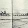 Elverum, Sør-Østerdal, Hedmark. Fotografi av tegning med motiv av landskap, jorder og gårdstun. Dr. A. Arbo's  skisserbøker 1885.