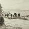 Elverum, Sør-Østerdal, Hedmark. Fotografi av tegning med motiv av landskap og hus. Dr. A. Arbo's  skisserbøker 1885.