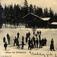 Postkort. Julehilsen. Fotografisk motiv. Svart/hvitt. Vintermotiv fra Christiania. Hytte. Skiløpere. Stemplet 20.12.1905.