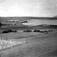 Fiskum med Fiskumvannet. 1930. Oversiktsbilde. Gårder. Jorder og åkrer. Kornstaur i forgrunnen. To kirker i bakgrunnen. Den ene såvidt synlig.