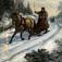 Postkort. Julehilsen. Vintermotiv. Skoglandskap. Transport med hest og slede. Datert julen 1889.