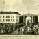 Postkort. Nyttårshilsen. Motiv fra Trondhjem. Svart/hvitt. Forestilling af Hans Majesteds Kong Carl Johans ankomst til Trondhjem den 30. august 1835. Bygate. Bybebyggelse. Kirke. Portal. Tilskuere. Stemplet 16.01.1907.