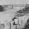 Fossen og de nybygde pilarene til turbinhuset på Hafslund kraftanlegg, 1898.