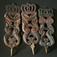 Folkkonst. Tre linfästen från Uppland, 1800-talets förra hälft, tillverkade som friargåvor. Nordiska museets föremål.