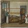 Oljemålning. Scener från ett silkespinneri under 1700-talet. Bobining. Två kvinnliga figurer. Har tillhört sidenfabrikör Rudolf Stenberg, Stockholm.